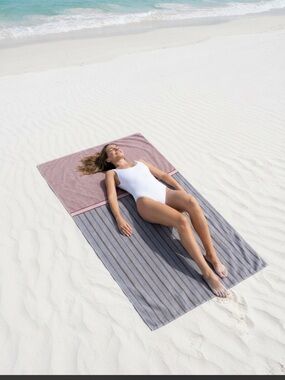 Burberry Pink and Gray Striped Beach Towel